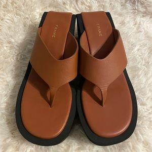 FRAME Le Ocean Chunky Platform Wedge Flip Flop Brown Black